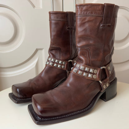 Dsquared2 F/W 2002 Studded Square Toe Leather Boots