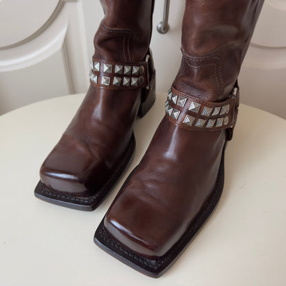 Dsquared2 F/W 2002 Studded Square Toe Leather Boots