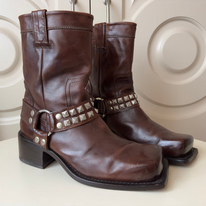Dsquared2 F/W 2002 Studded Square Toe Leather Boots