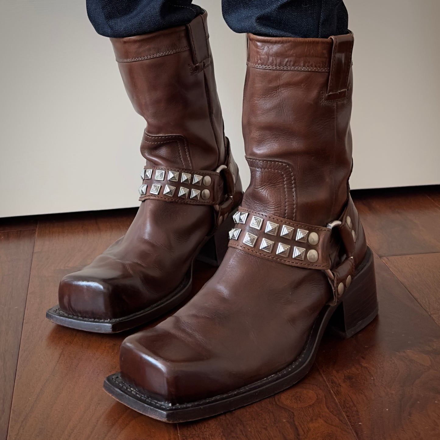 Dsquared2 F/W 2002 Studded Square Toe Leather Boots