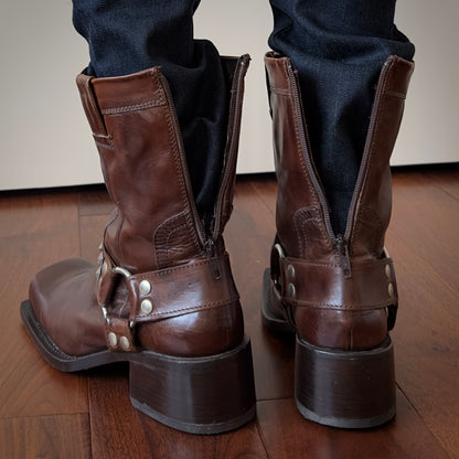 Dsquared2 F/W 2002 Studded Square Toe Leather Boots