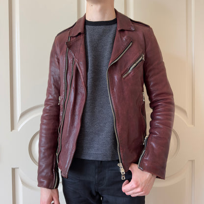 Balmain F/W 2013 Oxblood Lambskin Leather Biker Jacket