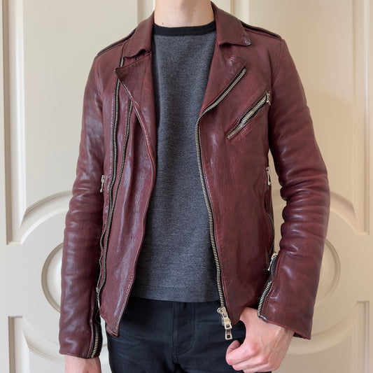 Balmain F/W 2013 Oxblood Lambskin Leather Biker Jacket