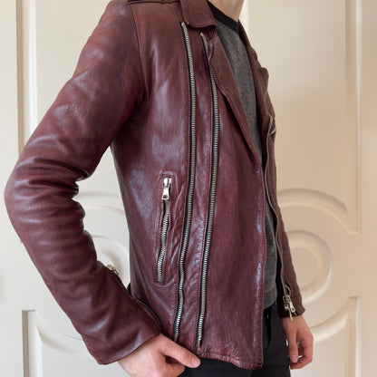 Balmain F/W 2013 Oxblood Lambskin Leather Biker Jacket