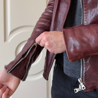 Balmain F/W 2013 Oxblood Lambskin Leather Biker Jacket