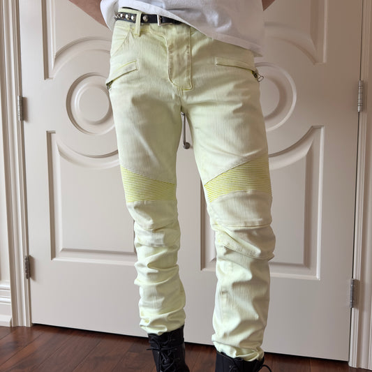 Balmain S/S 2010 Decarnin Yellow Biker Jeans