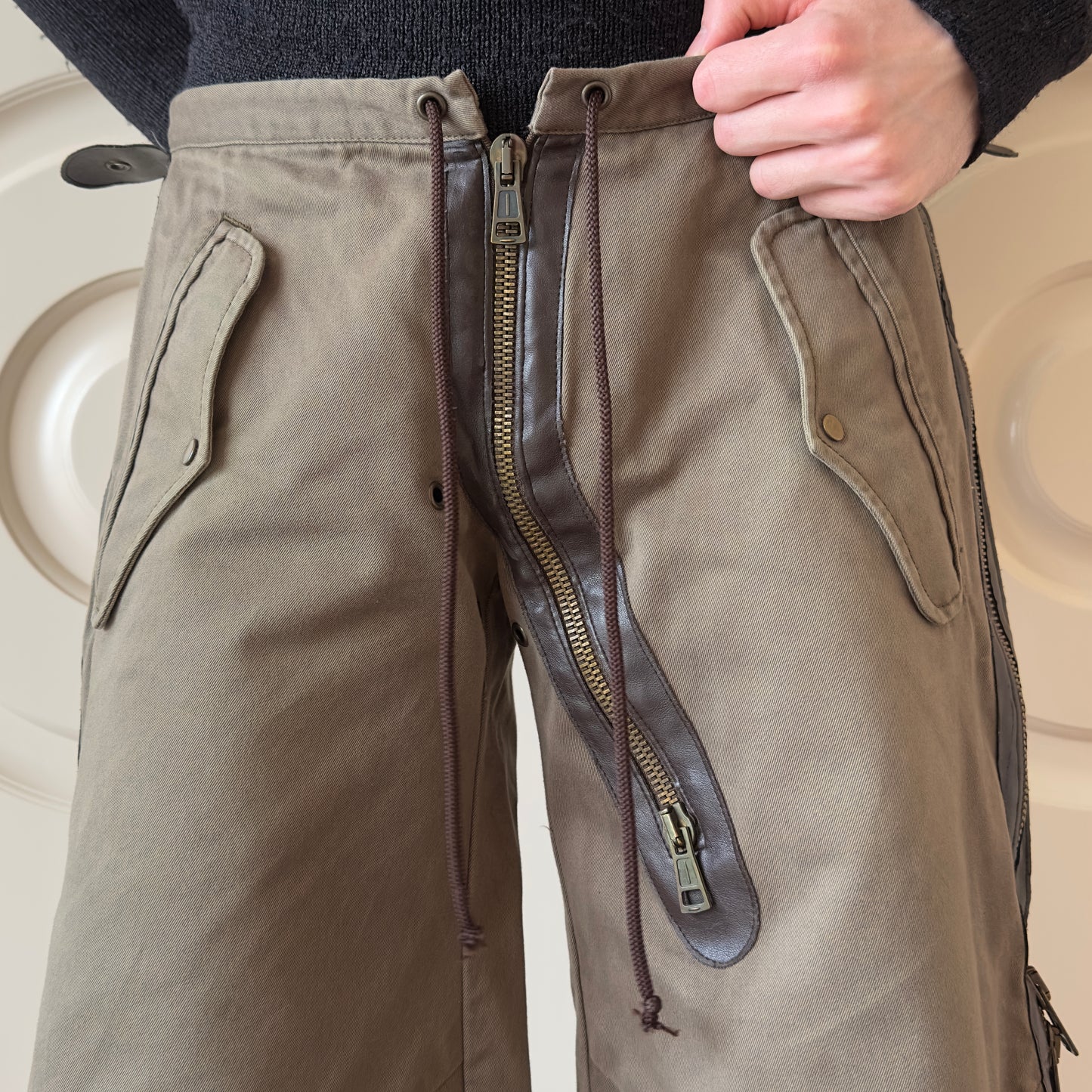 Dsquared2 S/S 2002 Side-Zip Leather-Lined Loose Fit Cargo Pants