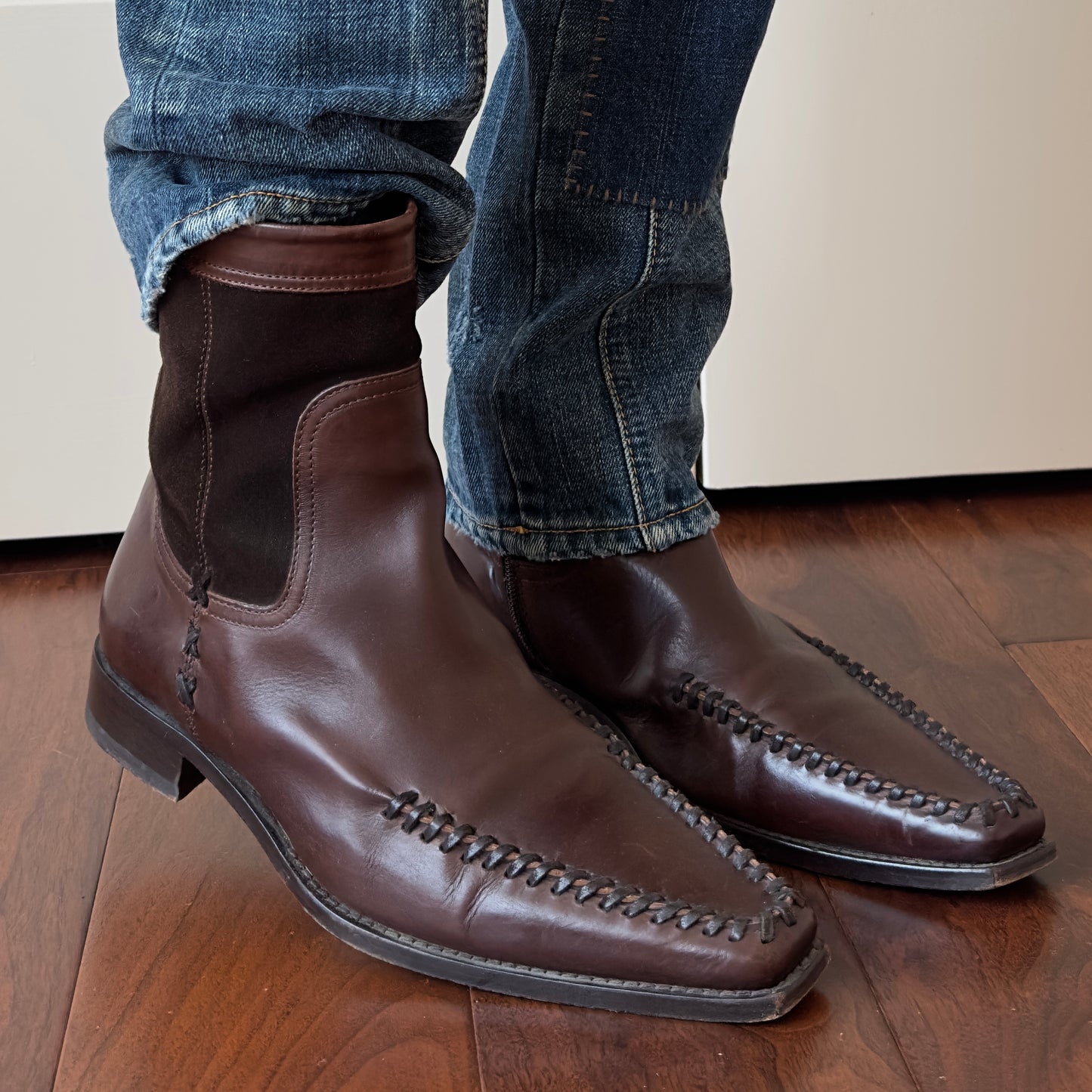 Dsquared2 F/W 2003 Brown Leather Moc-Toe Zip Ankle Boots