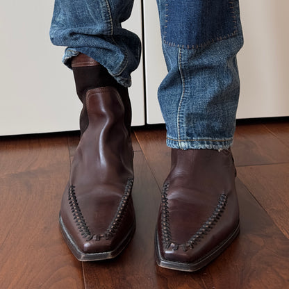 Dsquared2 F/W 2003 Brown Leather Moc-Toe Zip Ankle Boots