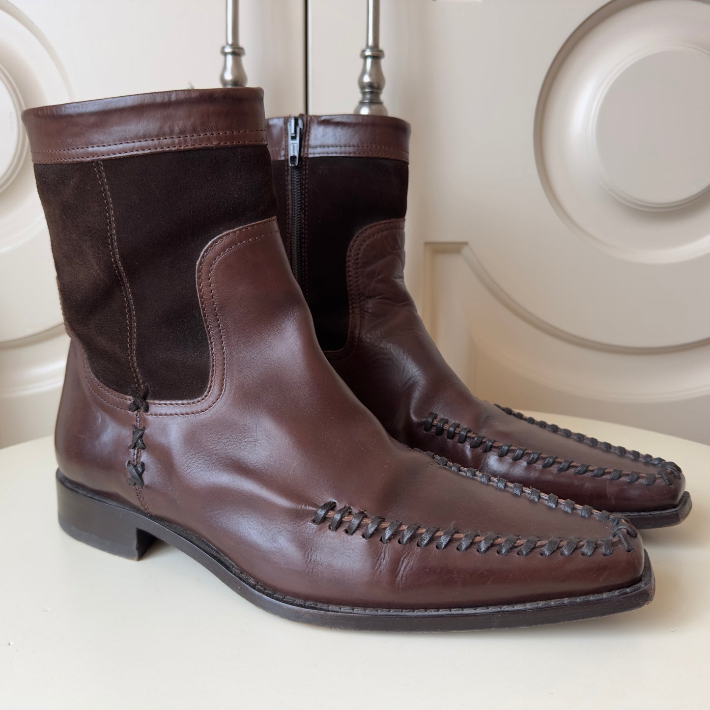 Dsquared2 F/W 2003 Brown Leather Moc-Toe Zip Ankle Boots