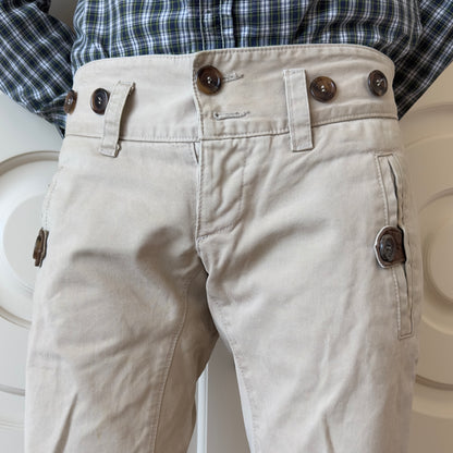 Dsquared2 F/W 2004 Leather Patch Buckle Back Khaki Pants