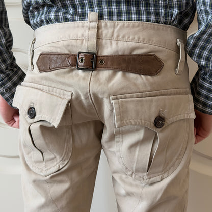 Dsquared2 F/W 2004 Leather Patch Buckle Back Khaki Pants