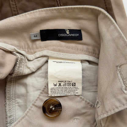 Dsquared2 F/W 2004 Leather Patch Buckle Back Khaki Pants