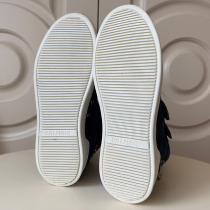 Balmain Blue Suede Velcro Strap High-Top Sneakers