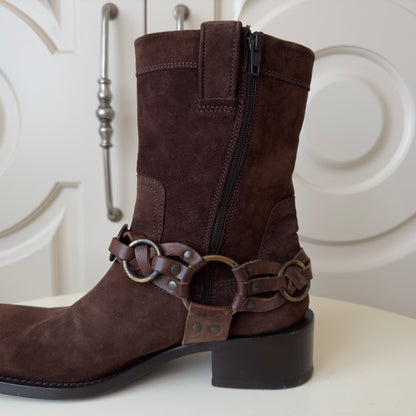 Dsquared2 2000s Suede Square Toe Harness Boots