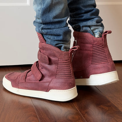 Balmain 2013 Red Waxed Suede High-Top Sneakers