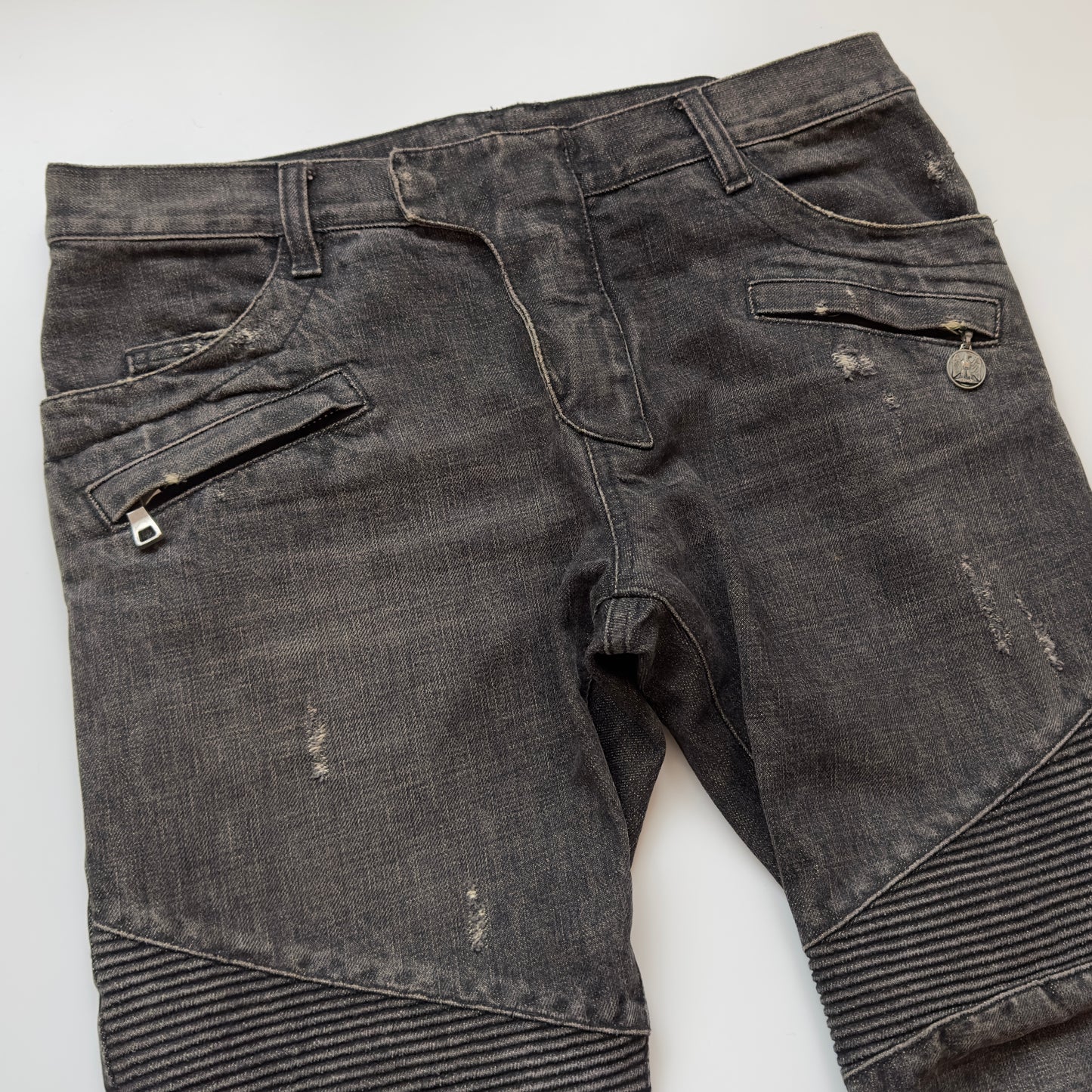 Balmain S/S 2011 Decarnin Waxed Distressed Selvedge Biker Jeans