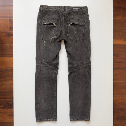 Balmain S/S 2011 Decarnin Waxed Distressed Selvedge Biker Jeans