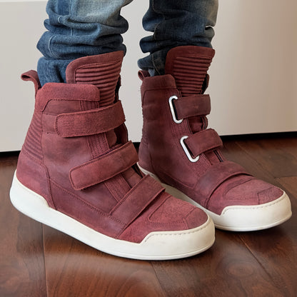 Balmain 2013 Red Waxed Suede High-Top Sneakers