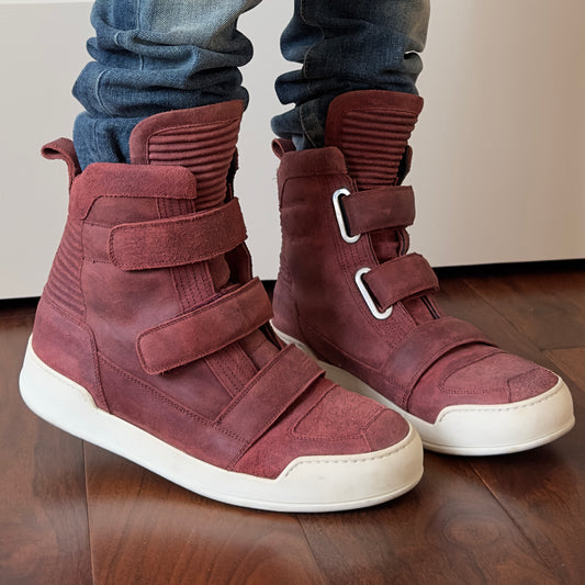 Balmain 2013 Red Waxed Suede High-Top Sneakers
