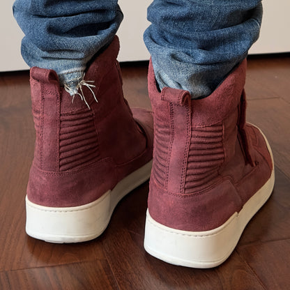 Balmain 2013 Red Waxed Suede High-Top Sneakers