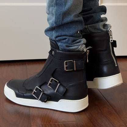 Balmain 2013 Black Leather Buckle High-Top Sneakers