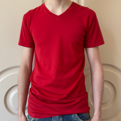 Balmain S/S 2015 Distressed Red V-Neck T-Shirt
