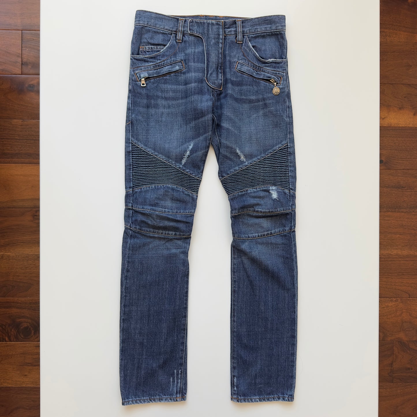 Balmain S/S 2011 Indigo Wash Decarnin Eagle Coin Biker Jeans