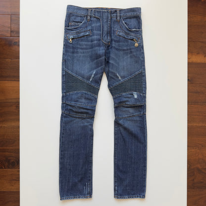 Balmain S/S 2011 Indigo Wash Decarnin Eagle Coin Biker Jeans