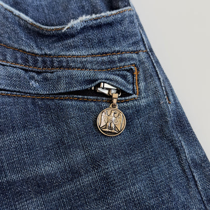 Balmain S/S 2011 Indigo Wash Decarnin Eagle Coin Biker Jeans