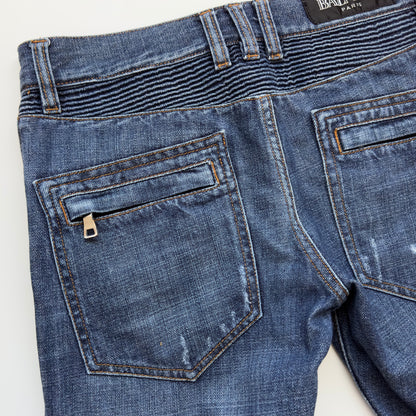 Balmain S/S 2011 Indigo Wash Decarnin Eagle Coin Biker Jeans