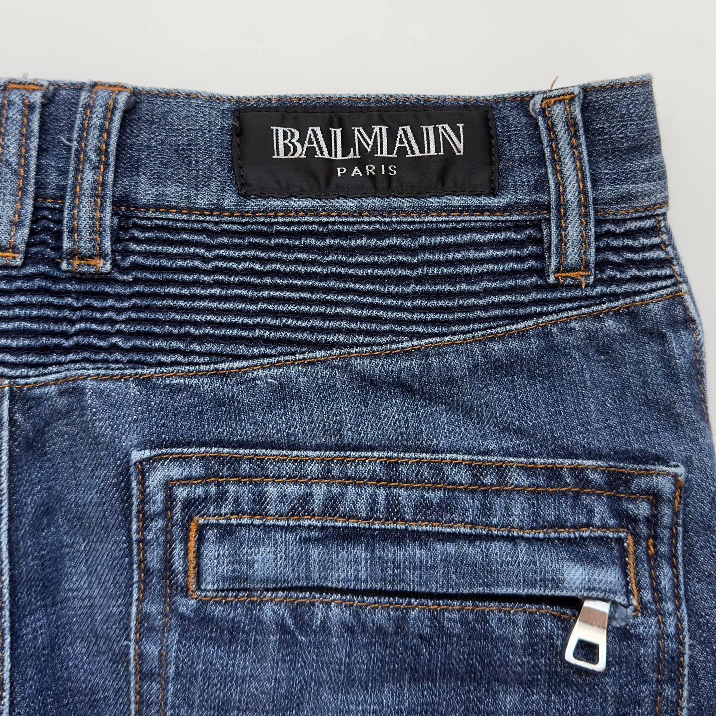 Balmain S/S 2011 Indigo Wash Decarnin Eagle Coin Biker Jeans