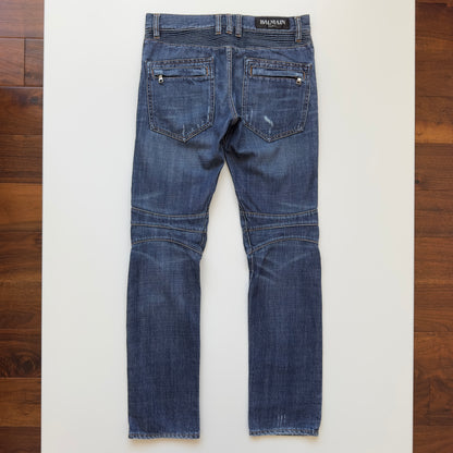Balmain S/S 2011 Indigo Wash Decarnin Eagle Coin Biker Jeans