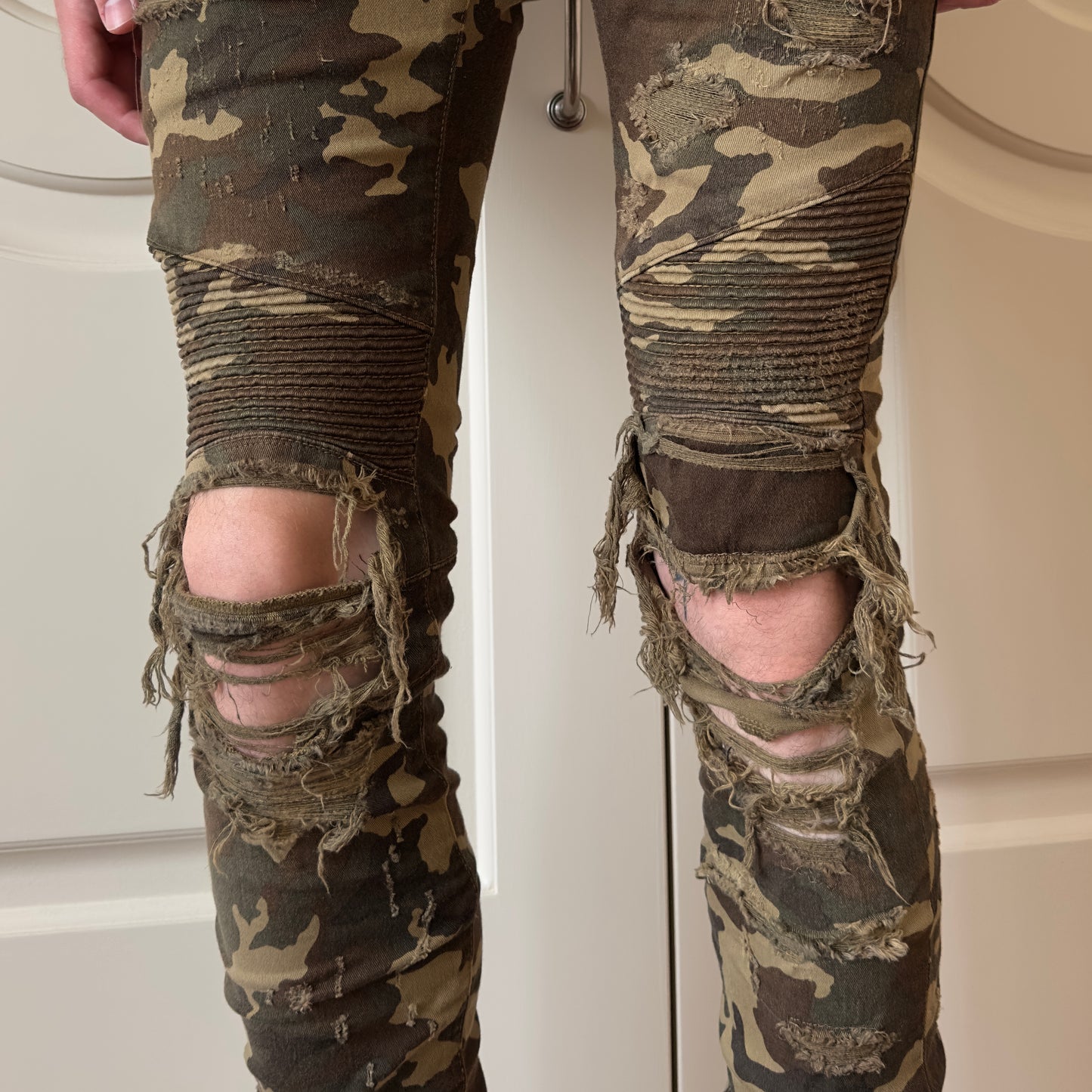 Balmain F/W 2017 Distressed Camo Biker Jeans