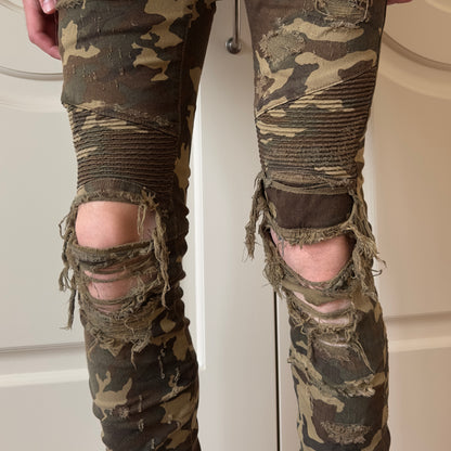 Balmain F/W 2017 Distressed Camo Biker Jeans