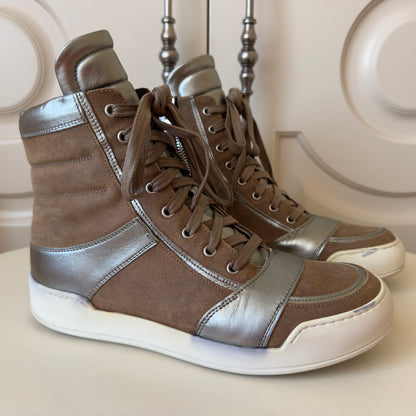 Balmain F/W 2013 High Top Brown & Silver Leather Sneakers