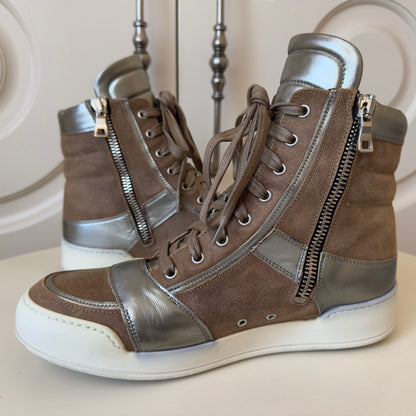 Balmain F/W 2013 High Top Brown & Silver Leather Sneakers