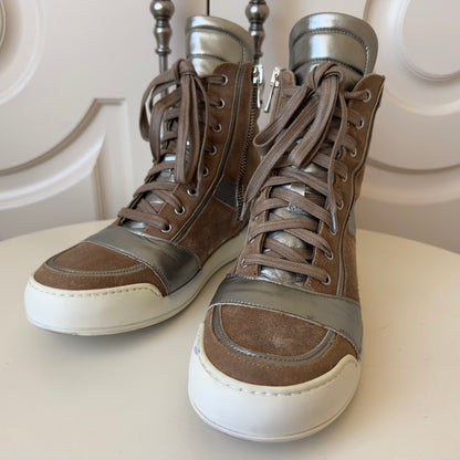 Balmain F/W 2013 High Top Brown & Silver Leather Sneakers