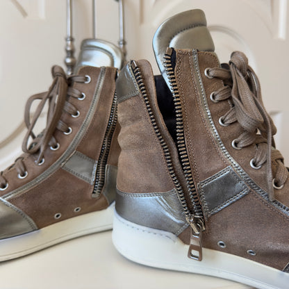 Balmain F/W 2013 High Top Brown & Silver Leather Sneakers