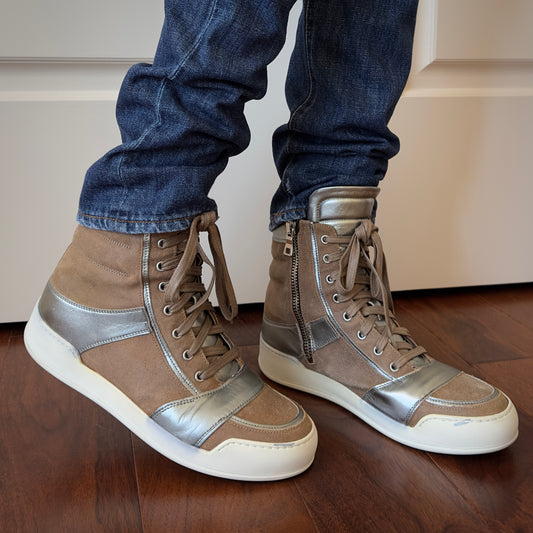 Balmain F/W 2013 High Top Brown & Silver Leather Sneakers