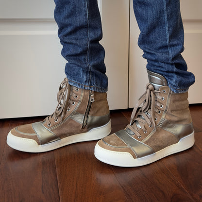 Balmain F/W 2013 High Top Brown & Silver Leather Sneakers