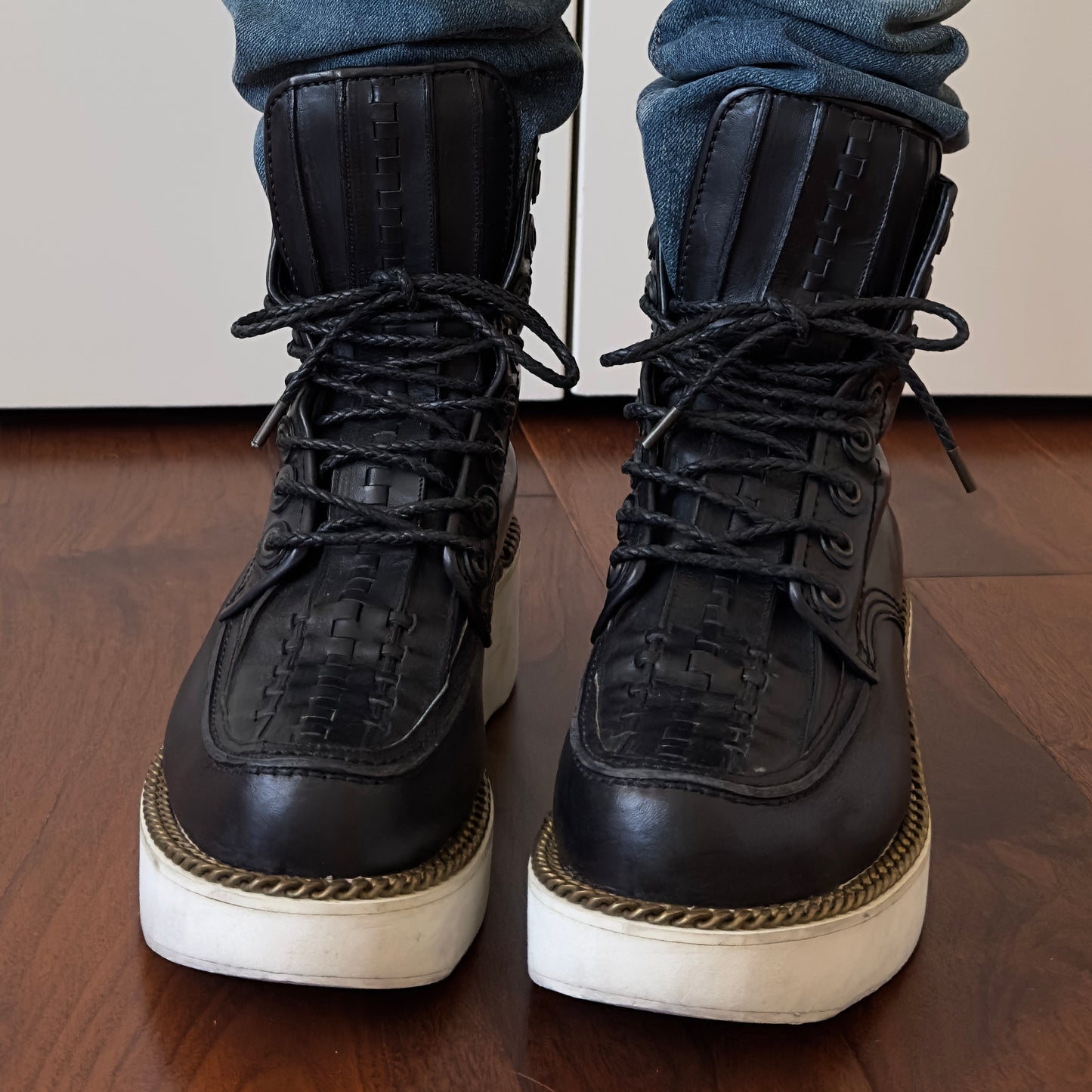 Givenchy F/W 2011 Black Leather Gold Chain Platform Boots (Tisci Era)