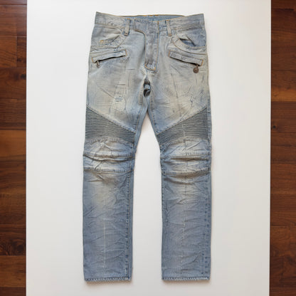 Balmain S/S 2011 Decarnin Light Wash Distressed Biker Jeans