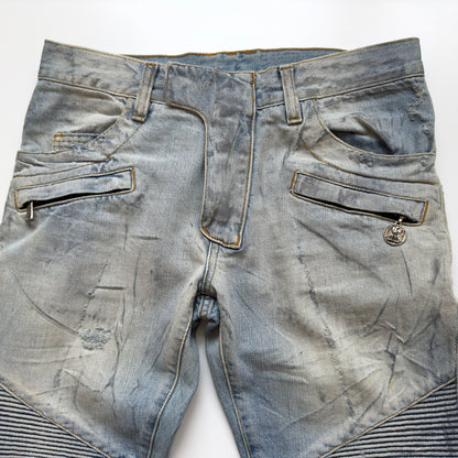 Balmain S/S 2011 Decarnin Light Wash Distressed Biker Jeans