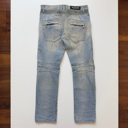 Balmain S/S 2011 Decarnin Light Wash Distressed Biker Jeans