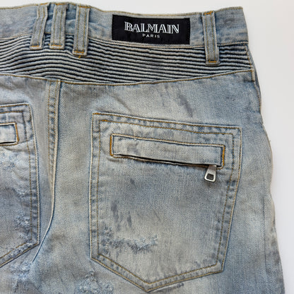 Balmain S/S 2011 Decarnin Light Wash Distressed Biker Jeans