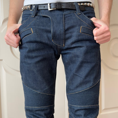 Balmain Raw Indigo Biker Jeans