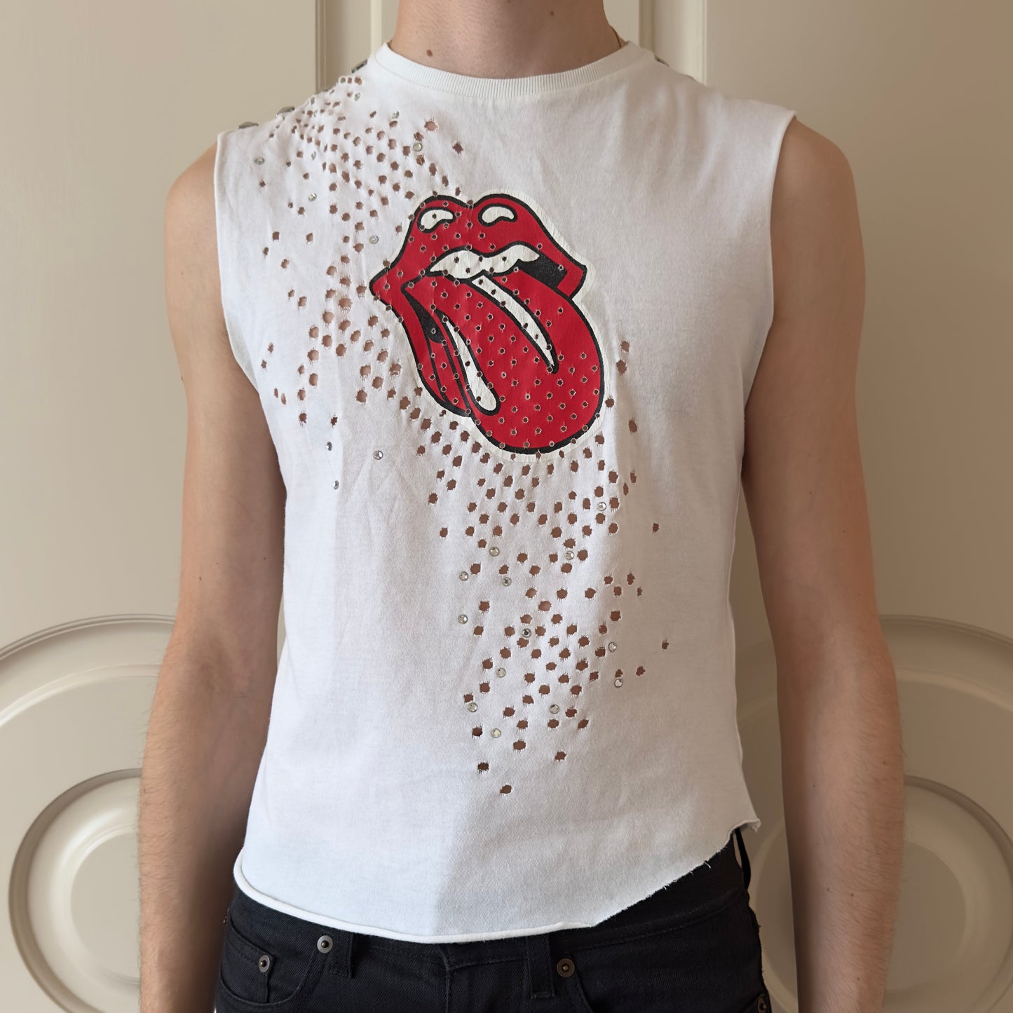 Dsquared² F/W 2001-02 Rolling Stones Studded Distressed Sleeveless Shirt