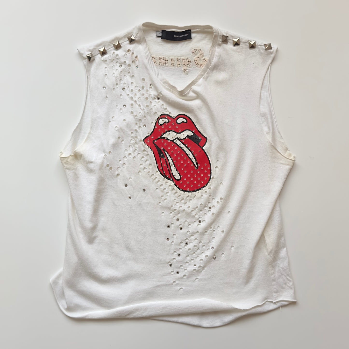 Dsquared² F/W 2001-02 Rolling Stones Studded Distressed Sleeveless Shirt
