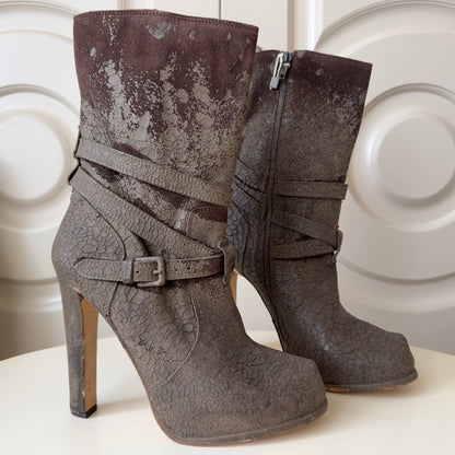 Dsquared2 S/S 2012 Mud-Stained Brown Suede Heel Ankle Boots
